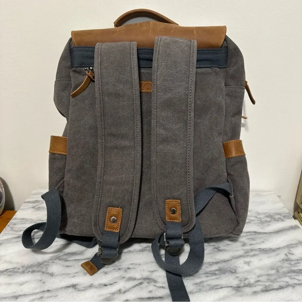Stylish Brown and Gray Men's Backpack canvas leather